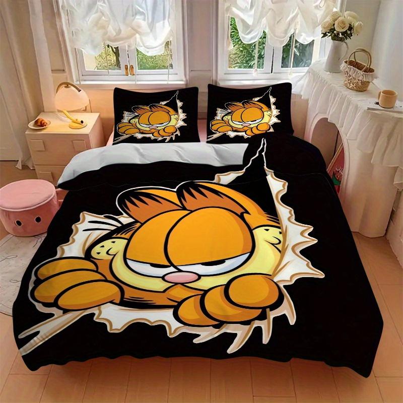 3pcs Garfield Cartoon Character Bedding Set, Including 1 Quilt Cover and 2 Pillow Shams, Without Filling, Soft and Comfortable Home Bedroom
