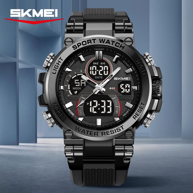 SKMEI 2500 Модные Спортивные Мужские Часы с Двойным Дисплеем Многофункциональные Водонепроницаемые Ремешок из ТПУ Аналогово-Цифровые Мужские Наручные Часы для Активного Отдыха Подарок