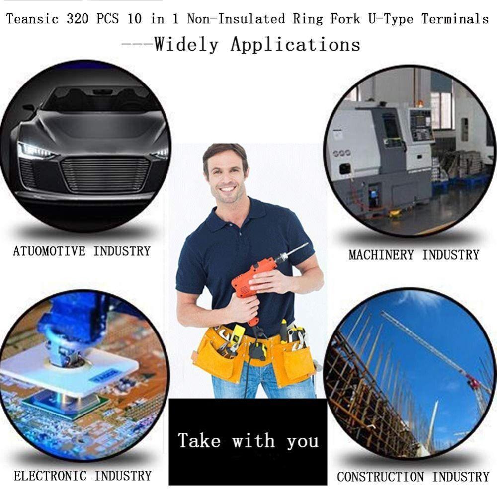 320pcs Ring Fork Terminals Wire Terminals Non-Insulated Ring Terminal Connectors Automobiles