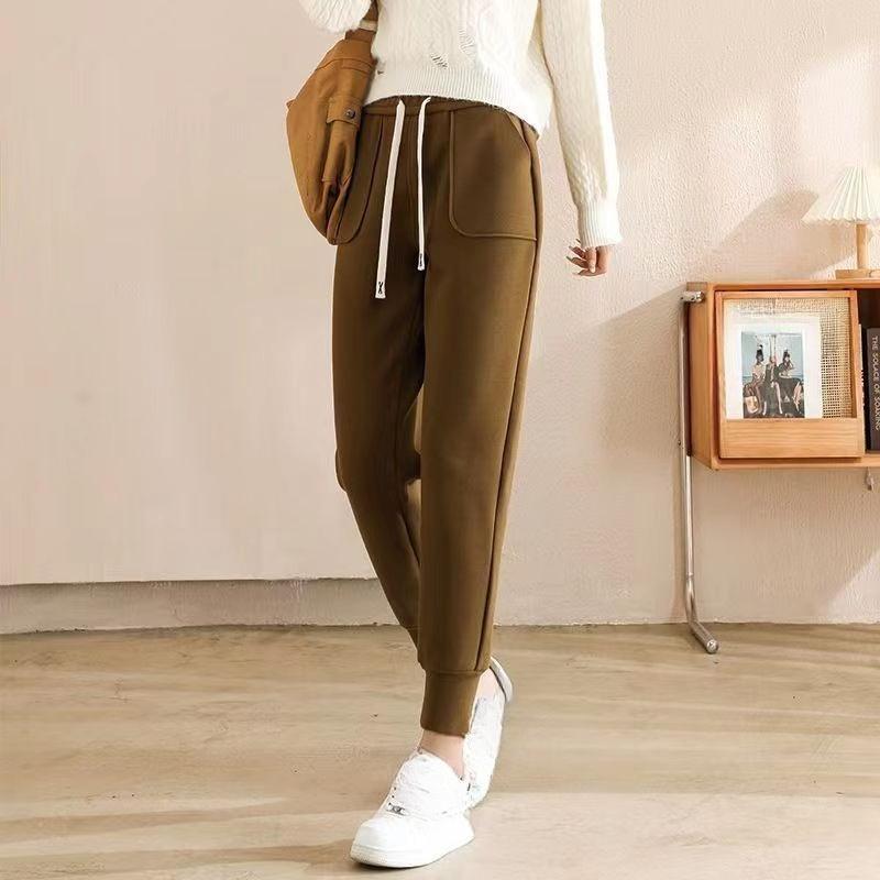 2026 Осень Зима Двусторонние Бархатные Ветрозащитные Уличные Спортивные Брюки Женские Свободные С манжетами Большие Карманы Утепленные С высокой посадкой Термо Спортивные Брюки