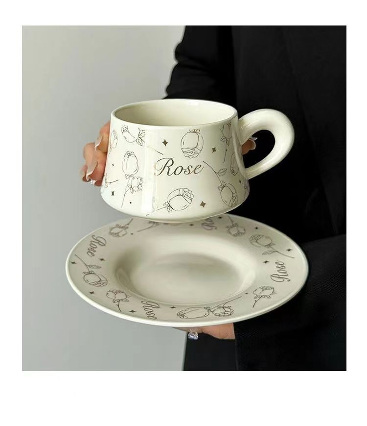 Light Luxury And Elegant Flower Coffee Cup And Saucer Set, Afternoon Tea Latte Cup, High-Value Women'S Ceramic Cup.