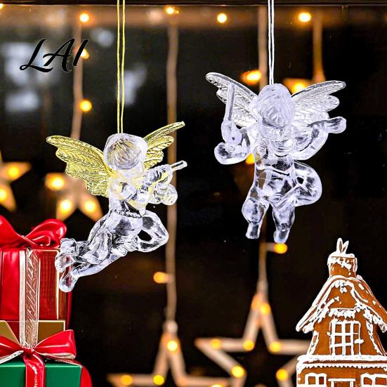 Clear Angel Figurines 4Pcs Winged Hanging Ornaments Figurines Winter Wedding Atmosphere Props Christmas Tree Decor Seasonal Home Party Supplies