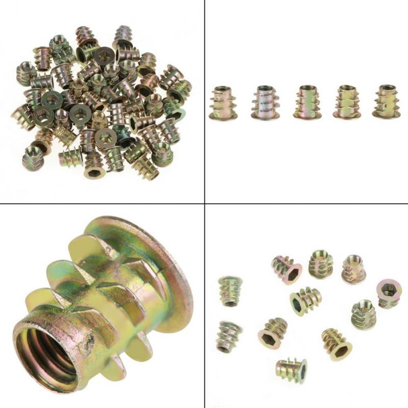 50 шт. M5*10 мм цинковый сплав шестигранные гайки для мебели с резьбой для деревянной вставки