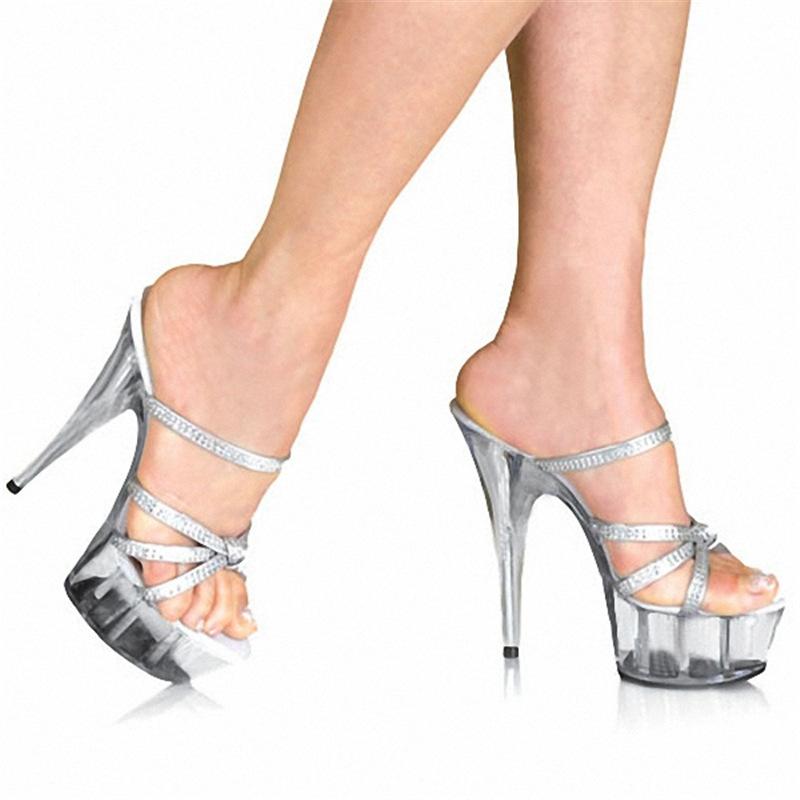 15 см тонкий каблук водонепроницаемые тапочки на высоком каблуке для стола 2025 лето новая мода рыбий рот слово прохладные тапочки женщины