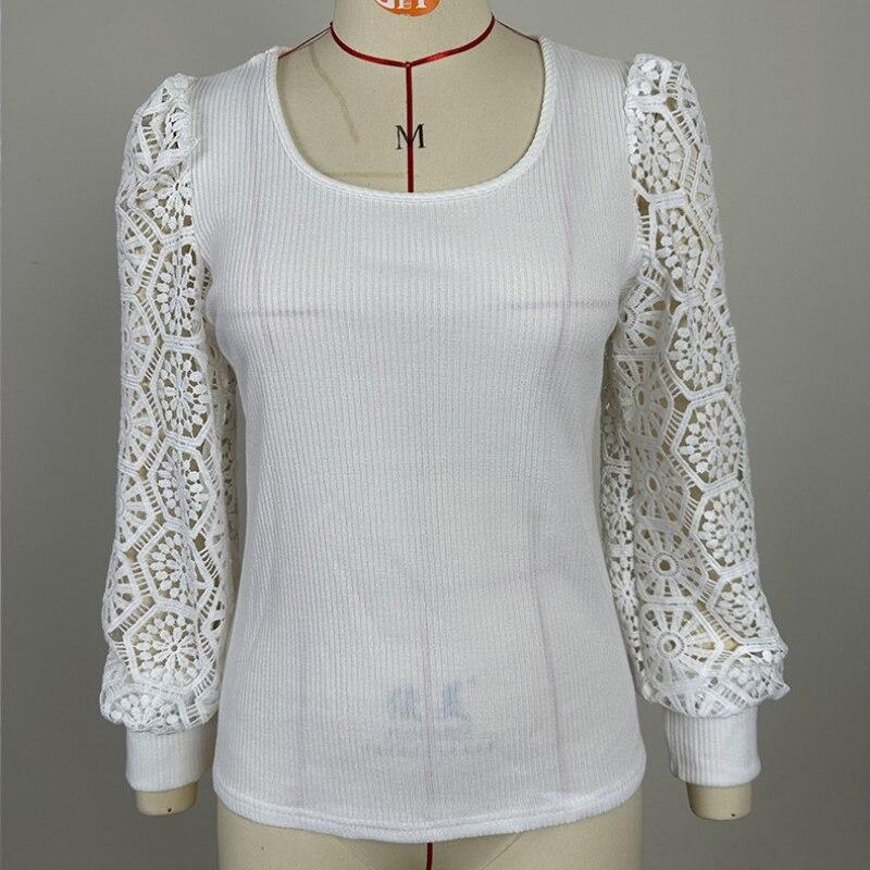 Осень/зима, свободная однотонная офисная блузка, повседневная трикотажная рубашка с длинными рукавами, модные кружевные топы с полыми цветочными крючками Blusas Mujer 29083