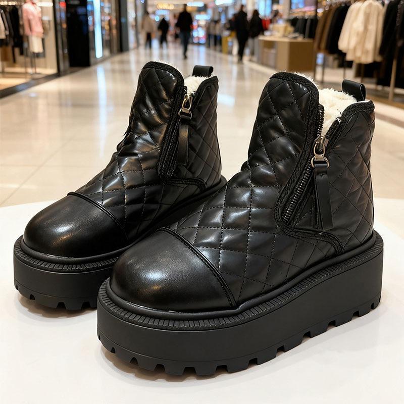 Зимние новые утолщенные теплые короткие ботинки женские повседневные хлопковые туфли мягкая кожа плоская нескользящая сноубутсы женские