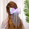Jeairts Led Veil Bridal Bow Clip Pearl Wedding Hair Piece Glowing White Tulle Bow with Clip Bachelorette Party Hair Accessories for Women and Girls