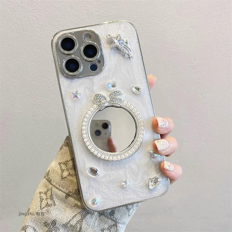 Для iPhone 17 Promax Зеркальный Гелевый Чехол-Бампер для Apple 16 Водный Алмазный Бант 15 Звездный Защитный Чехол