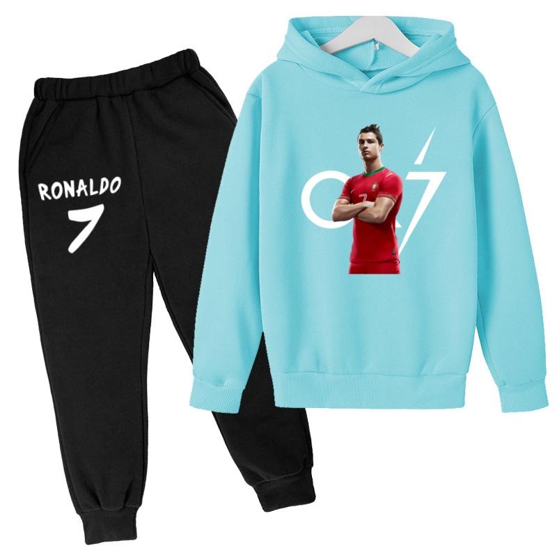Kids Autumn Fashion Hoodie Boy Girl Toddler Pullover 3-12 Yrs Football Letters CR7 Clothing Casual Top+Pants 2P Brand Sports Set