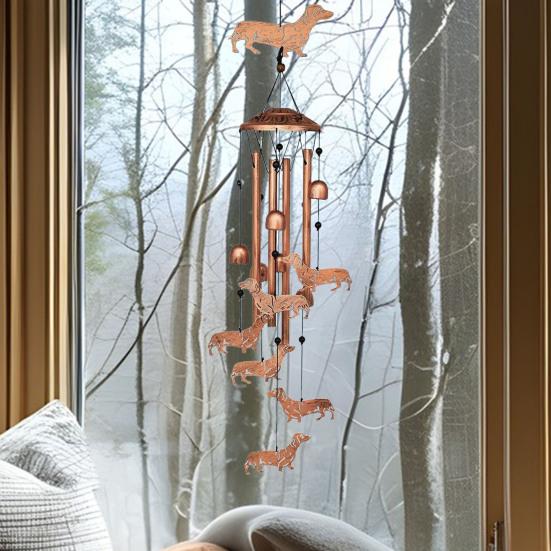Dog Wind Chime Metal Pet Memorial Wind Chime Outside Dachshund Wind Bell Hanging Decoration for Home Patio Backyard Garden Decor