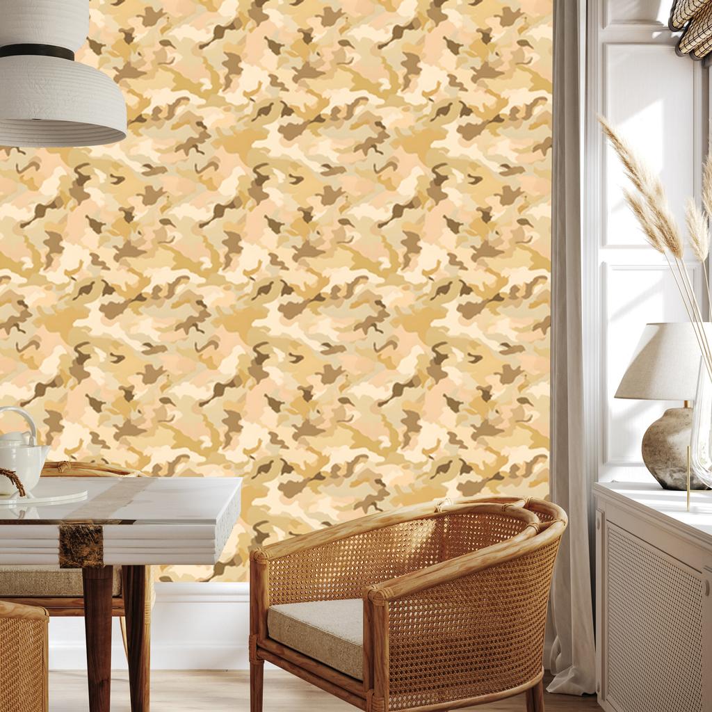 Military Camouflage Wallpaper Cream and Gold for Living Room and Bedroom 50x1000