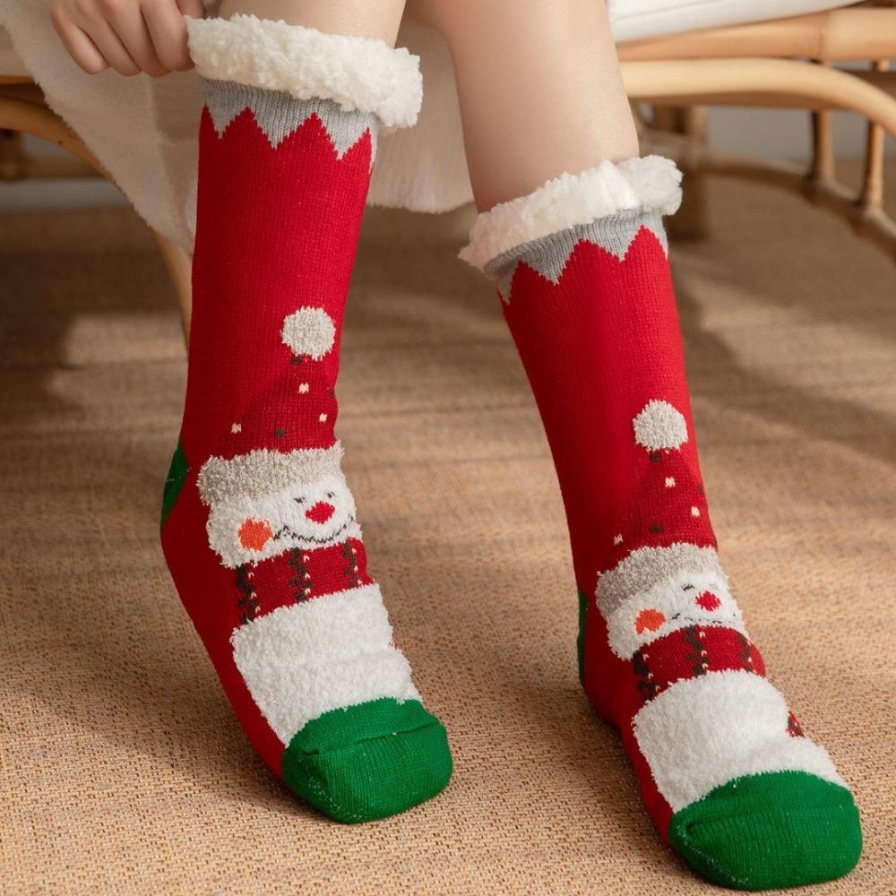 Cartoon Christmas Floor Socks Snowman Fleece Socks Women Soft Thick Thermal Socks Men Women