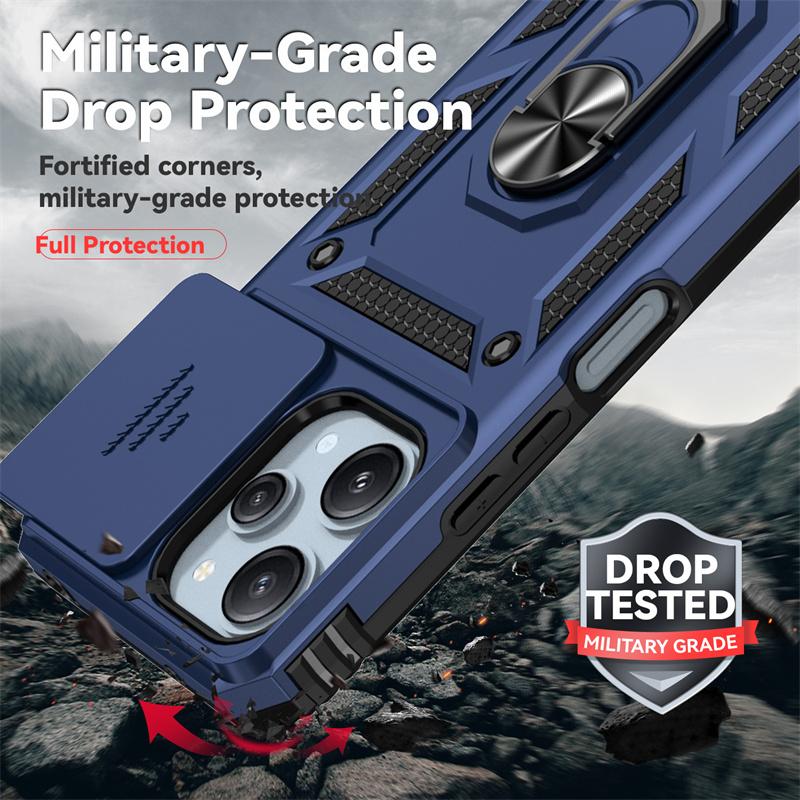 Чехол для Xiaomi Redmi 12 4G Чехол Броня Сдвижная Защита Объектива Камеры Задняя Крышка для Redmy 12 Redmi12 4G Кольцо-Подставка Ударопрочный Funda