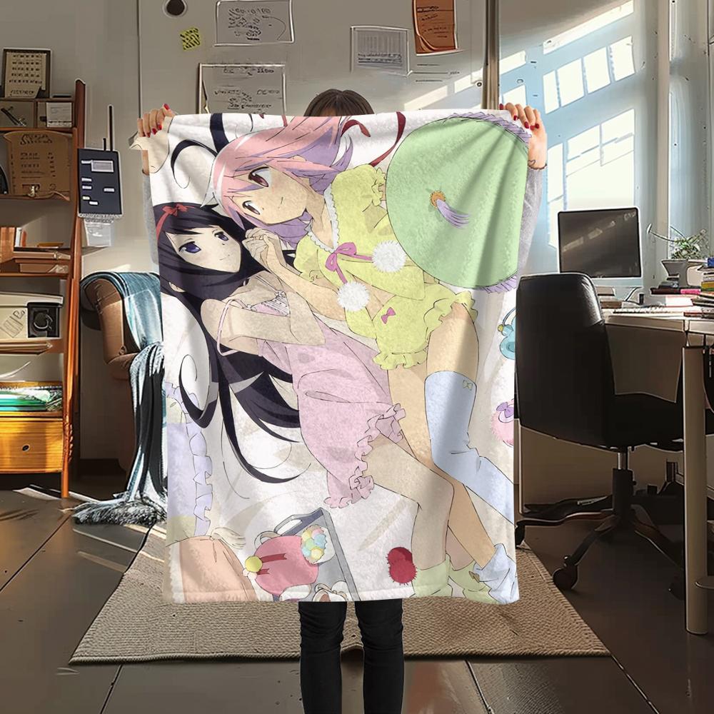 1PC Puella Magi Print Flannel Blanket, High quality Comfortable for All Seasons, Home Decor, Warmth and Comfort, Perfect for Christmas Gifts