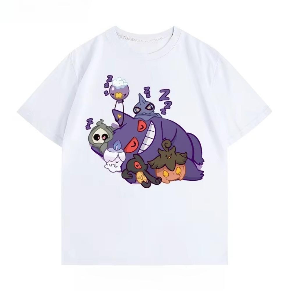 Pokmon Clothes Gengar Cartoon Couple Wear Shortsleeved Top Unisex and Women Summer Animation Tshirt Breathable Cotton