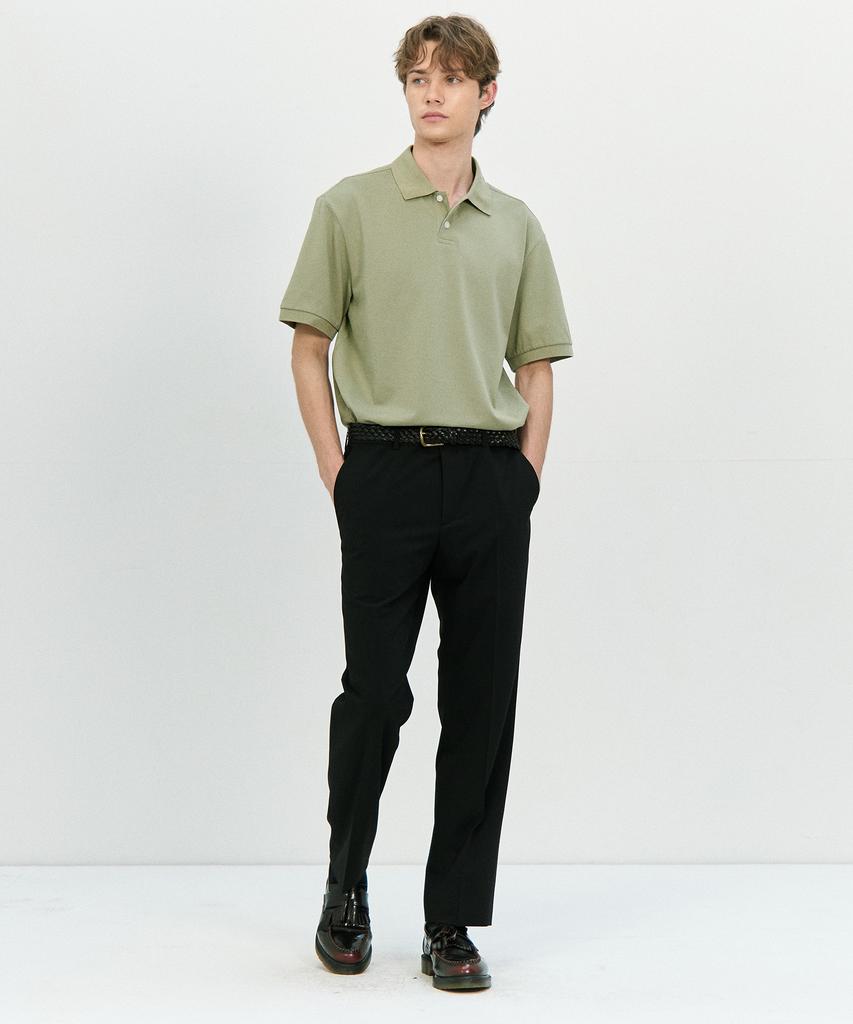 BASIC HOUSE Tr Spandex Loose Tapered Hidden Banding Slacks Lzpt3102