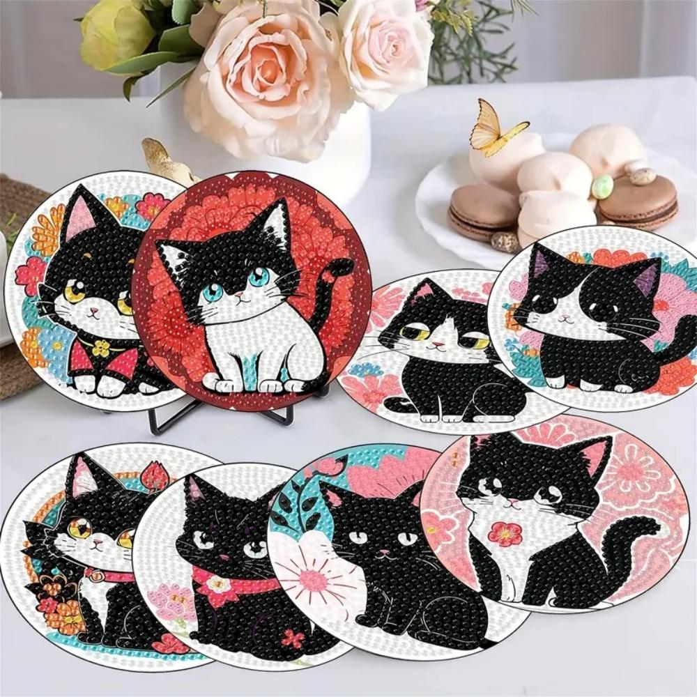 8 шт./набор подставок с рисунком в виде кошек, расписанных алмазами, подставки для самостоятельного изготовления с держателем, подходят для начинающих и взрослых, товары для творчества и рукоделия, подарки