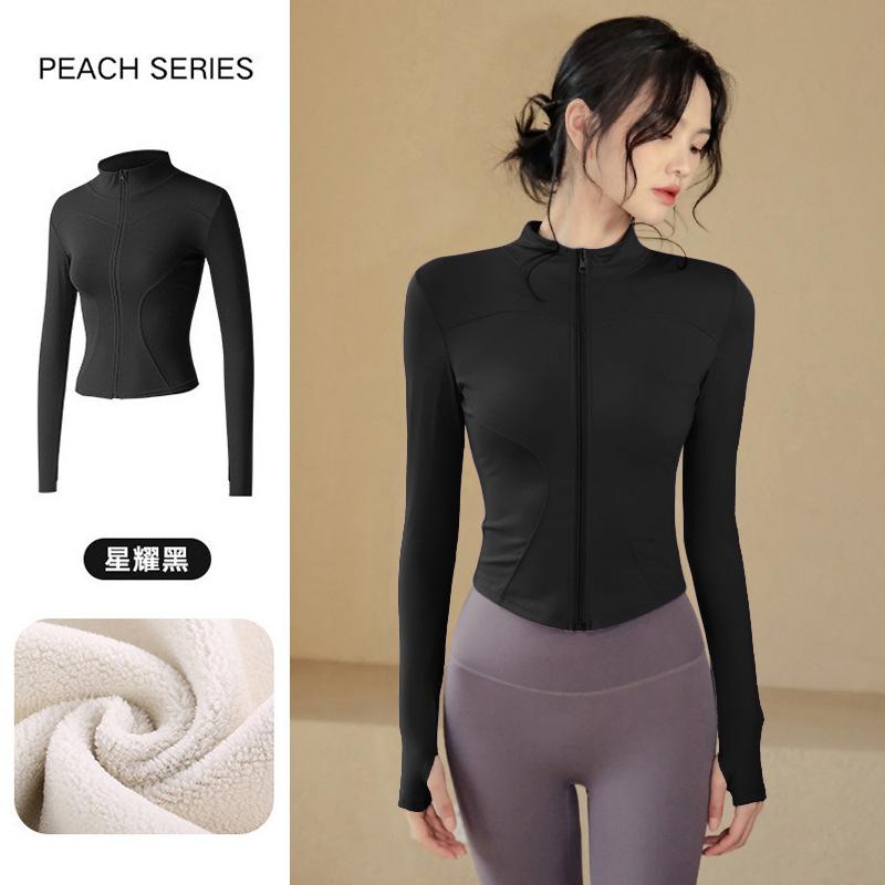 Spring warm tight stand-up neck cardigan slim yoga clothes jacket fitness clothes women's thick velvet running sports jacket