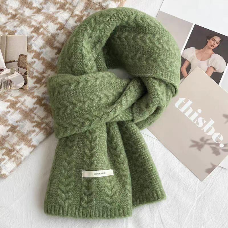 Wool Knitted Scarf Women's High-end Sense Thickened Warm Average Size Neck Protection Scarf Versatile Flat Machine Process OO Custom