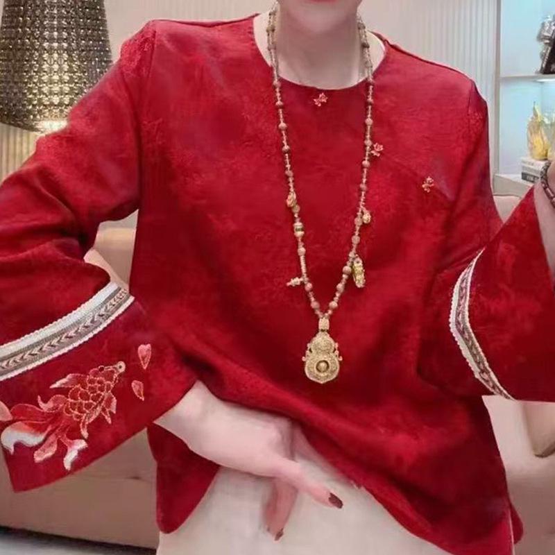 Женский ретро-пуловер красного цвета с длинным рукавом для весны