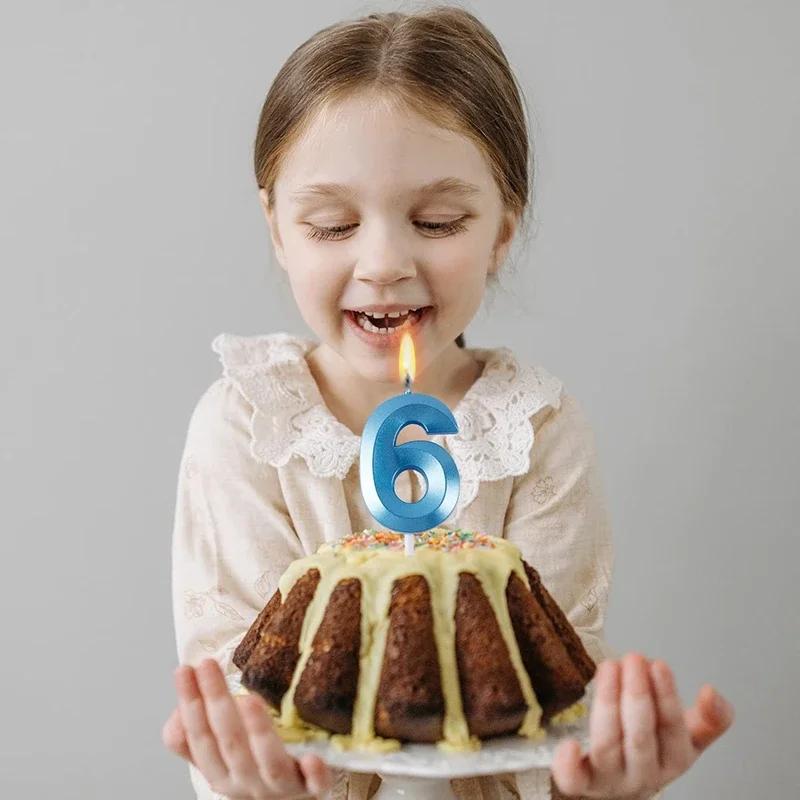 1pc Birthday Cake Topper Candles Blue Pink Birthday Digital Candle Memorial Day Party Cake Decor For Girl Boys Cake Accessories