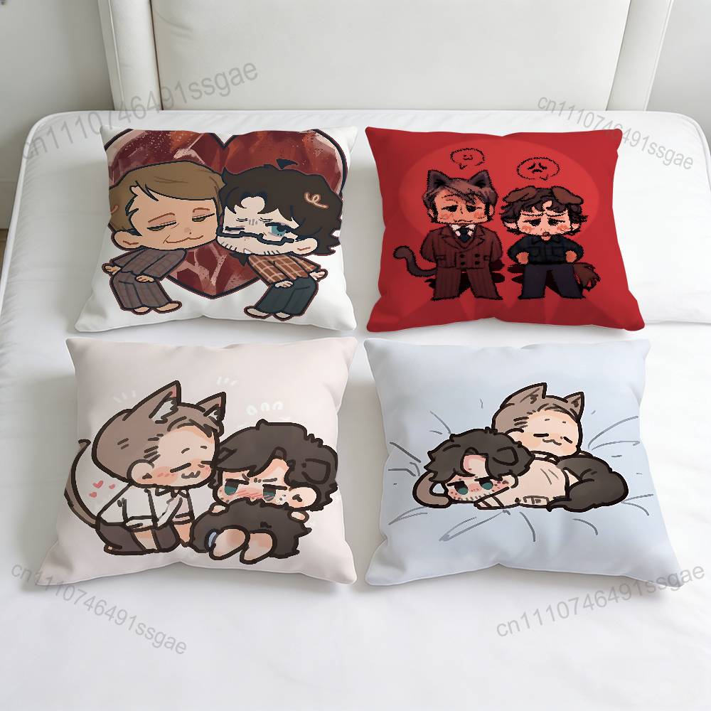 Cute HHannibal and Will Chibi Square Pillow Case Soft Decorative Throw Pillow Cover for Home Sofa Bed