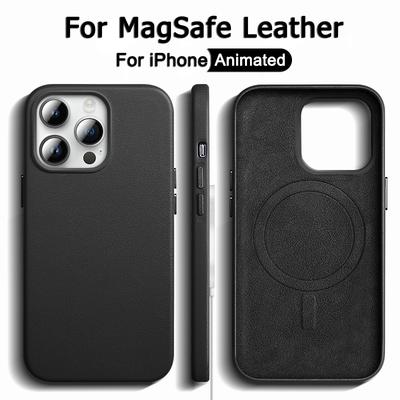Роскошный кожаный чехол Magsafe для iPhone 13 Mini 14 15 Pro Max Plus Магнитный беспроводной зарядный чехол с анимационной защитной крышкой