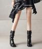 2025 Autumn/Winter Round Toe Thick Heel Pleated Pile Boots