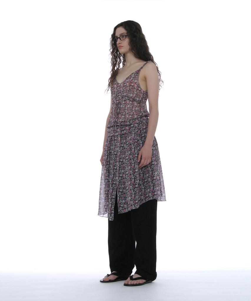Partimento Woman Floral Pleated Sheer Midi Dress_Black