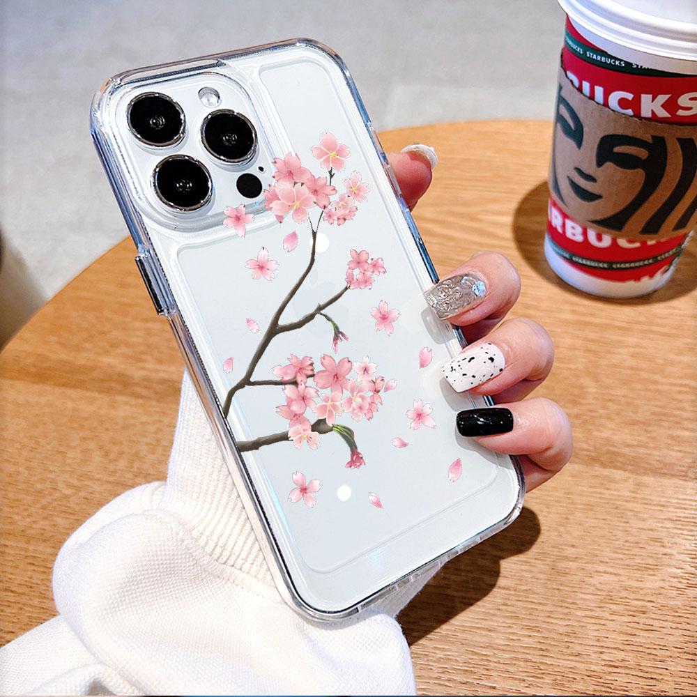 Чехол для телефона 'Падающие розовые цветы сакуры' для IPhone 17 15 16 14 13 12 11 Pro Max Plus 12 13 Mini Защитный чехол из ТПУ