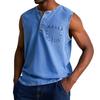 Men Tops Sleeveless Round Neck Buttons Half Placket Solid Color Camisole