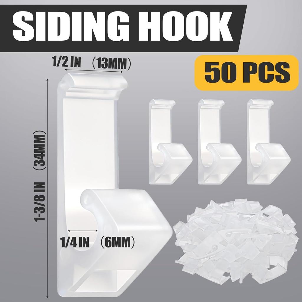 Amyhill 50 Pcs Siding Light Hooks No-Hole Needed Sturdy House Hanger Clips Hooks for Hanging Outdoor Decor String Lights Wreath, Suitable for Mini