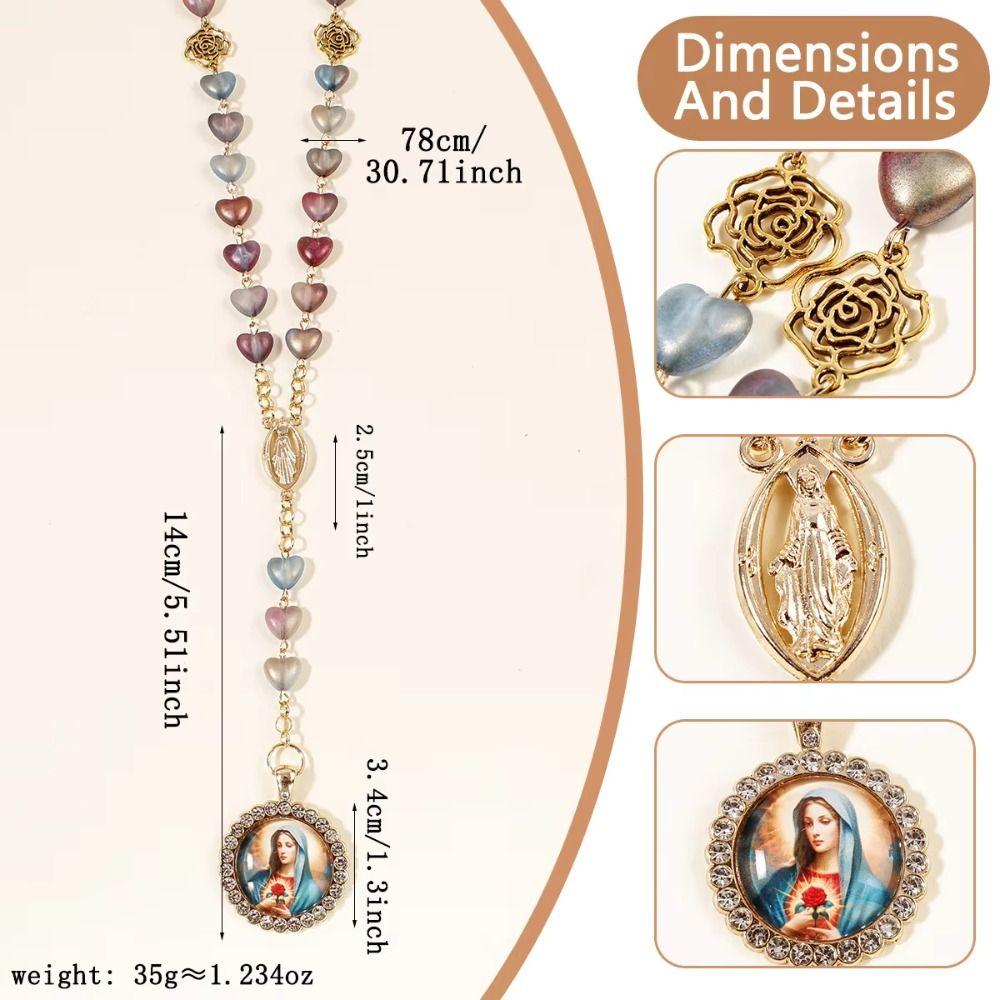 Retro Rosary Beads Chains Multi-color Mary Necklace Fashion Prayer Pendant Women Girls