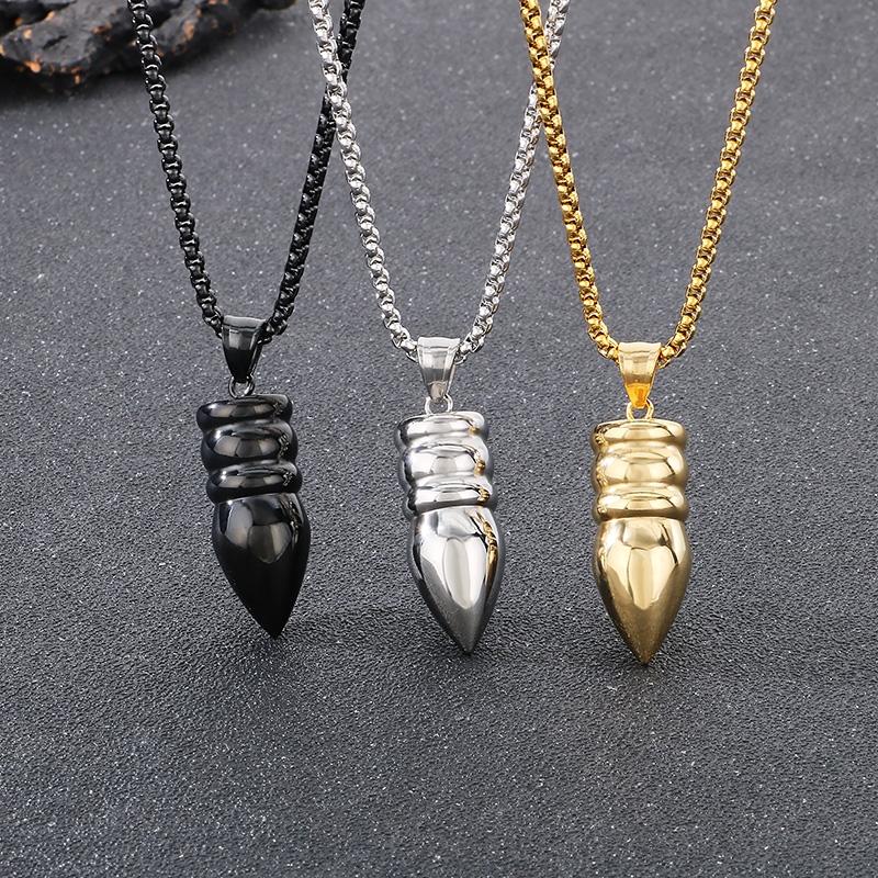 Hip Hop Shiny Stainless Steel Bullet Charm Pendant Necklace for Men Women Personalized Gold Color Accessories Trendy Jewelry