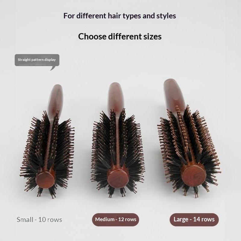 Wood Handle Boar Bristles Round Brush Professional Barber Salon Hairdressing Hair Brush Home Blow Dry Curling Volume Styling