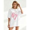 Oversized T-Shirt Black Six Seven Pink Glitter Number Print Casual Wear For Women Street Style Fashion Top Summer Outfit
