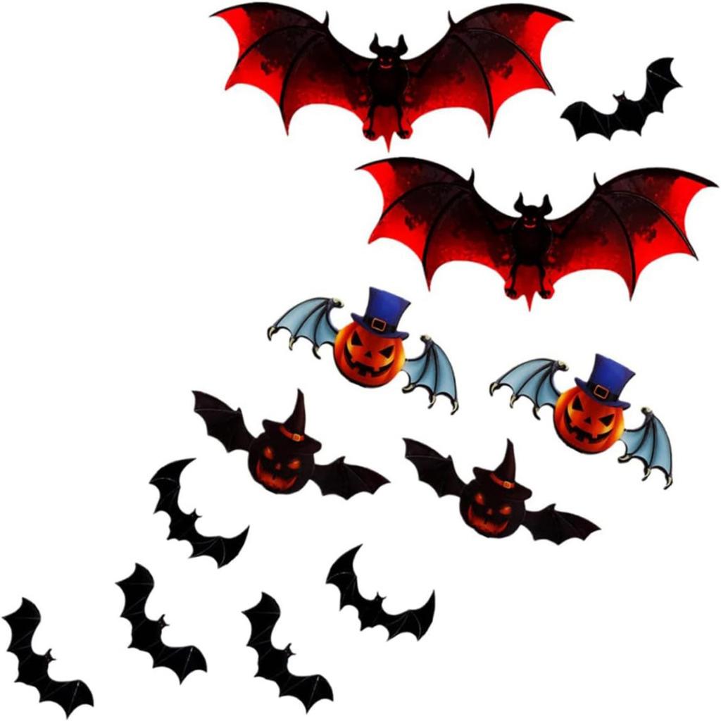 12 Pieces Of Colorful Three-DimensionalBat Halloween Sticker Decoration Stickers, Party Decoration Wall Stickers