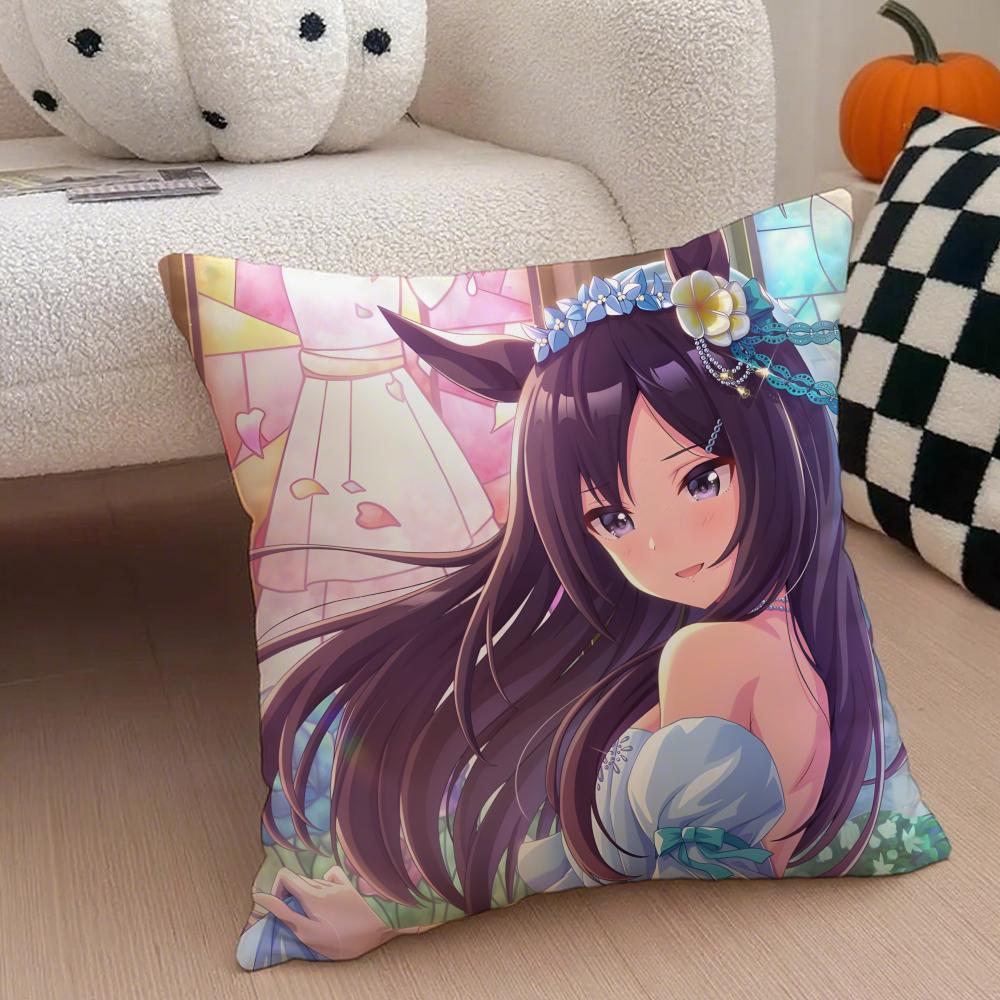 Cheerful  Anime UUmamusume Pretty Derby Cushion Cover Throw Pillow Cover Hidden Button Durable Polyester Chair Cushion