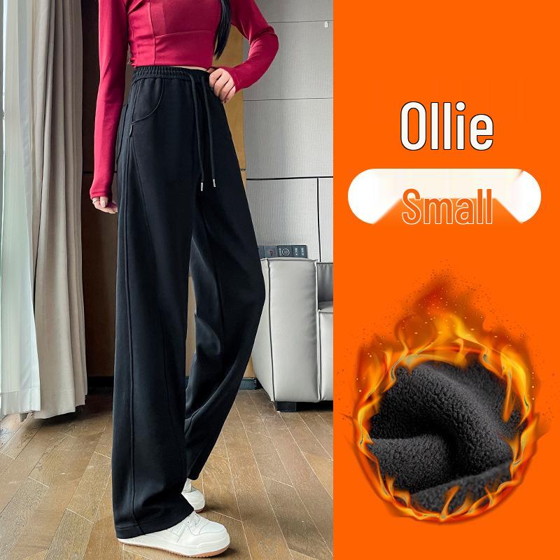 Женские спортивные штаны с флисовой подкладкой 2024: Драпировка, Узкий, Прямой слим, и Широкие брюки для Весны и Осени