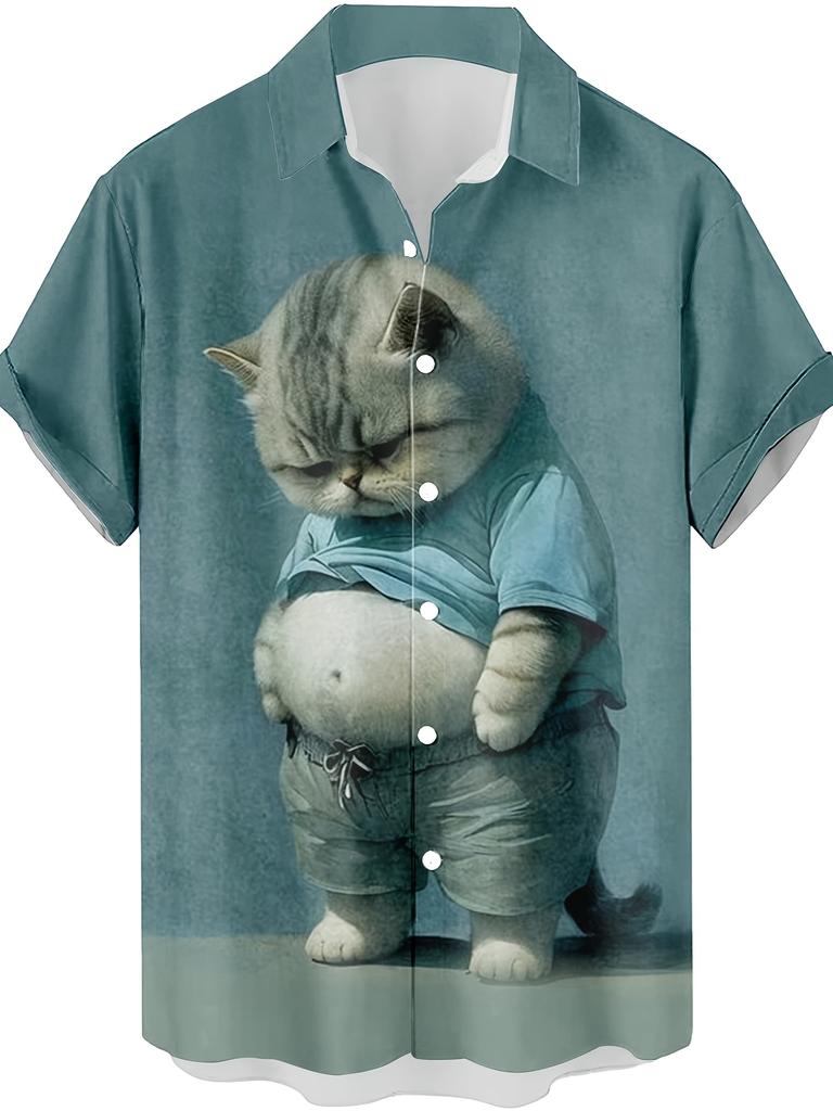 Funny Cartoon Cat 3D Printed Men's Shirt For Men Funny Dinosaur Graphic T-Shirts Fashion Casual Oversized Men's Clothing