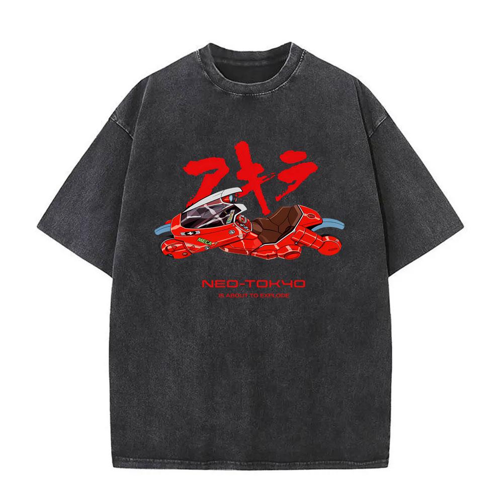 Washed Retro Anime Akira T Shirt Japanese Science Fiction Cartoon Movie Shotaro Kaneda T-shirt Men Manga Casual Vintage T-shirts