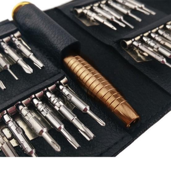 Набор многофункциональных инструментов для ремонта 25-в-1 с кожаным чехлом для очков, телефонов, ноутбуков и часов