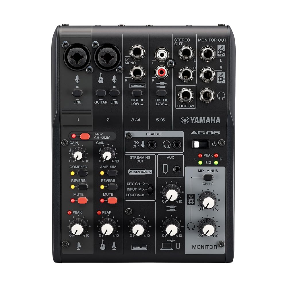 Yamaha Live Streaming Mixer 6 Channel Black AG06MK2 B