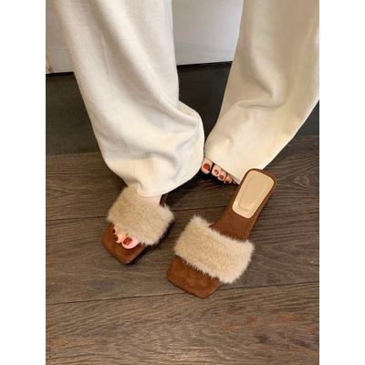Версия из овчины~ Новые осенние однословные тапочки для женщин для ношения, клинья из натуральной кожи, специальной формы и пушистые тапочки