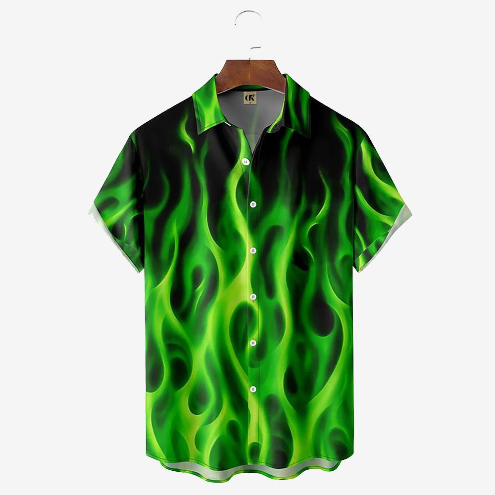 Flame Men'S Shirts 3d Vintage Summer Fashion Red Hawaiian Shirt Man Short Sleeved Oversized For Men 2023