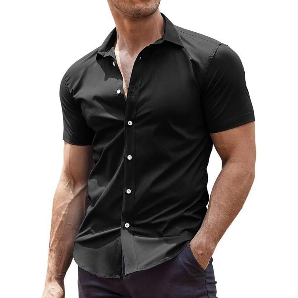 Men's Casual Summer Short Sleeve Button Down Shirt Beach Top for Leisure Outerwear