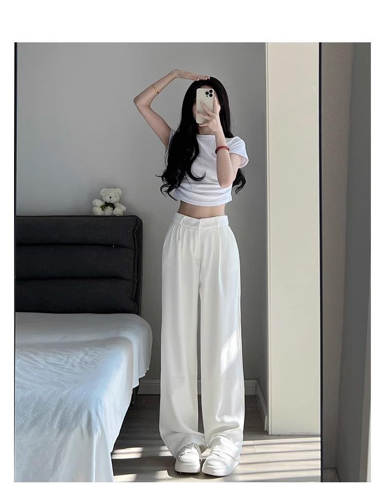 2024 Женские брюки-костюм с высокой посадкой, черные, широкие от бедра — Прилегающие, Повседневные, Высококачественная драпировка для Весны