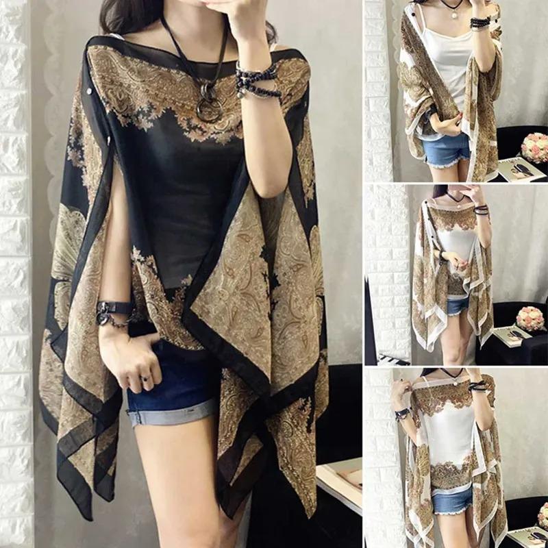 Women Bikini Cover Up Beach Dress Blouses Sun Protection Chiffon Cardigan Summer Holiday Shawl Ridding Large Size Long Tops