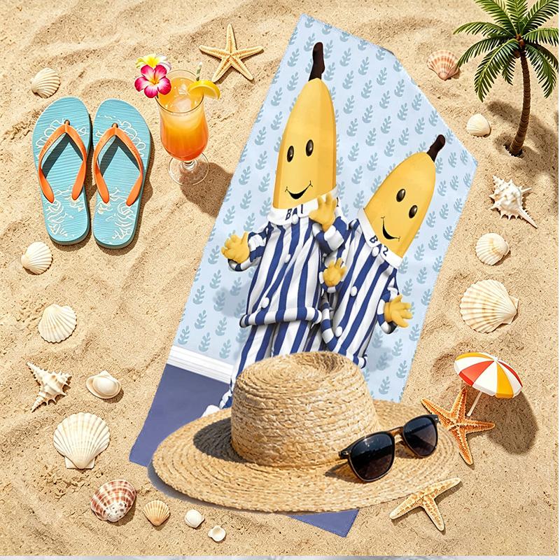 Bananas in Pyjamas Print Beach Towel, Versatile Lightweight Absorbent Beach Towel for Pool Surf Yoga Bathroom, Perfect Birthday Holiday Gift