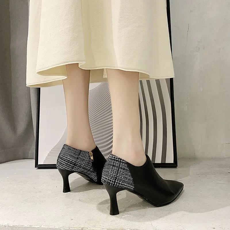 Sexy Women's Ankle Boots Black Elegant with Medium Heels Booties Pointed Toe Work Footwear Short Shoes for Woman Comfortable